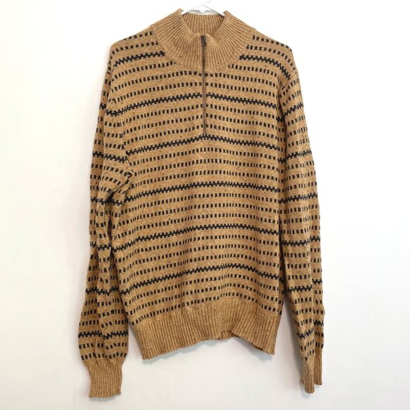 ST. JOHN'S BAY Mens Mock Neck Long Sleeve Pullover Sweater Tan Brown Geo 1/4 Zip - Picture 2 of 15